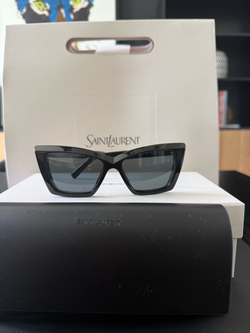 Saint Laurent Black Angular Cat-Eye Sunglasses - Picture 2 of 4